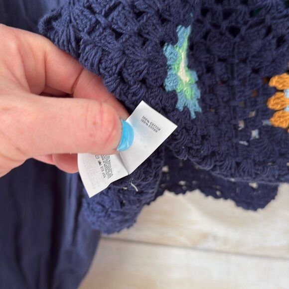 Aerie Crochet Vacay Granny Square Cropped Puff Sleeve Top Size L - Picture 6 of 6